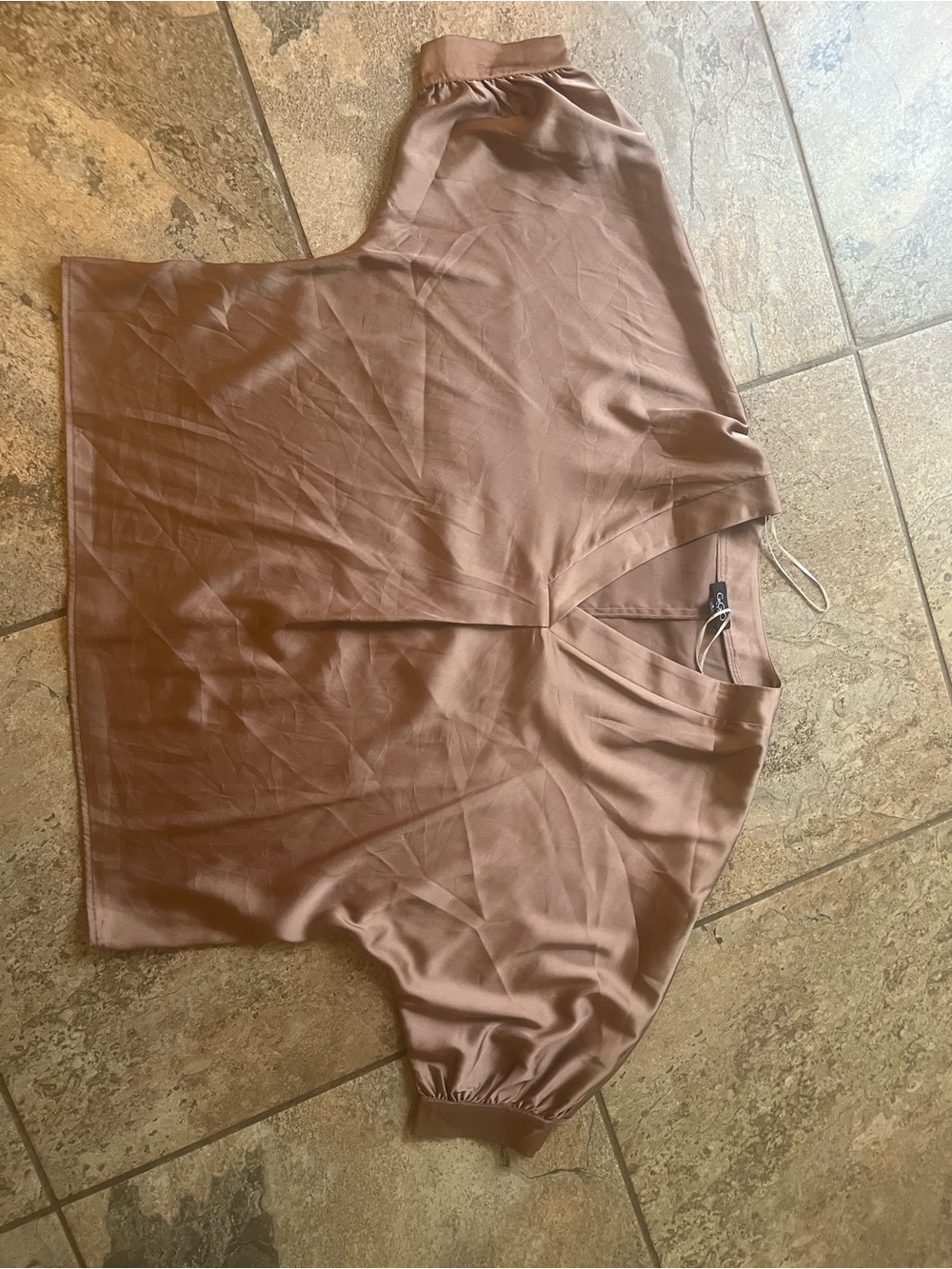 Satin V-Neck Short Sleeve Blouse in Chocolate Brown